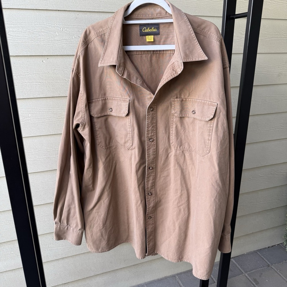 Cabelas Men's Heavyweight Long Sleeve Tan Cotton/Canvas Button Up‎ Shirt 3XLT